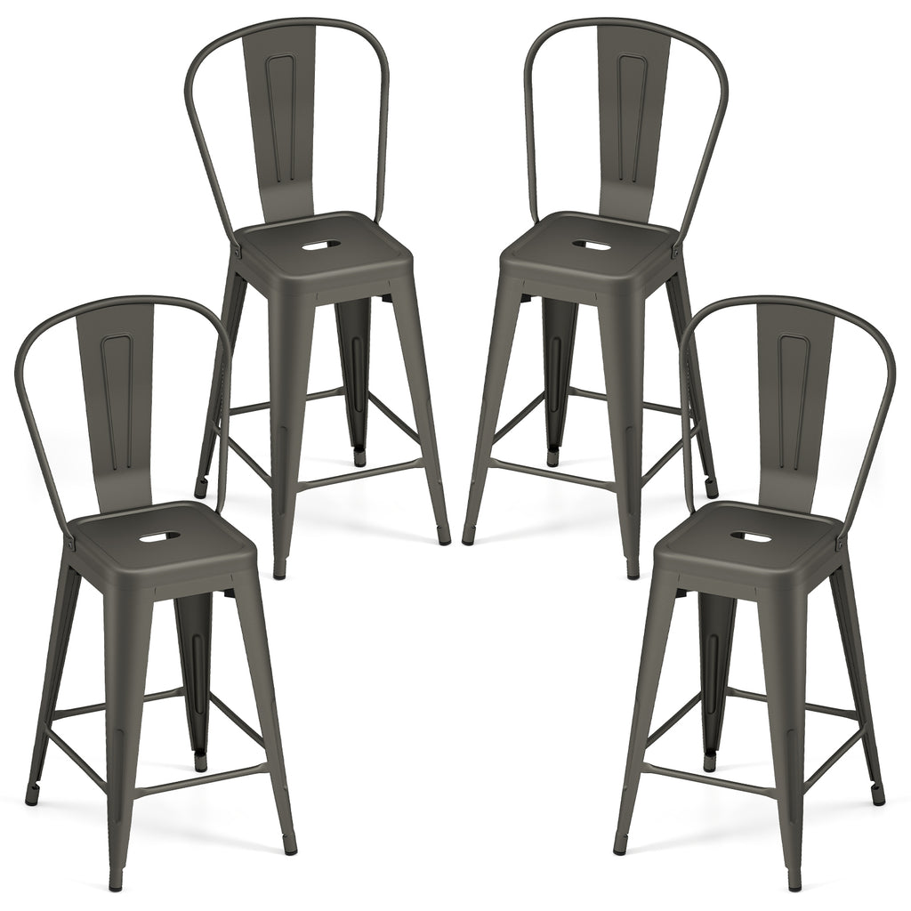 24" Counter Height Metal Bar Stools Set of 4, Backless Black