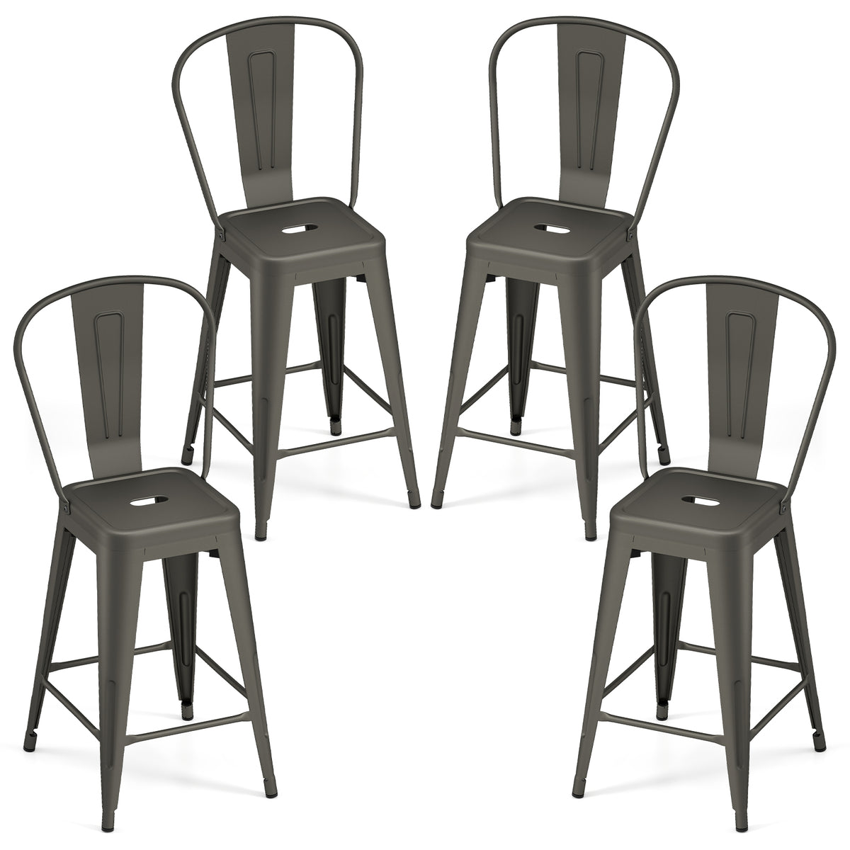 24" Counter Height Metal Bar Stools Set of 4, Backless Black