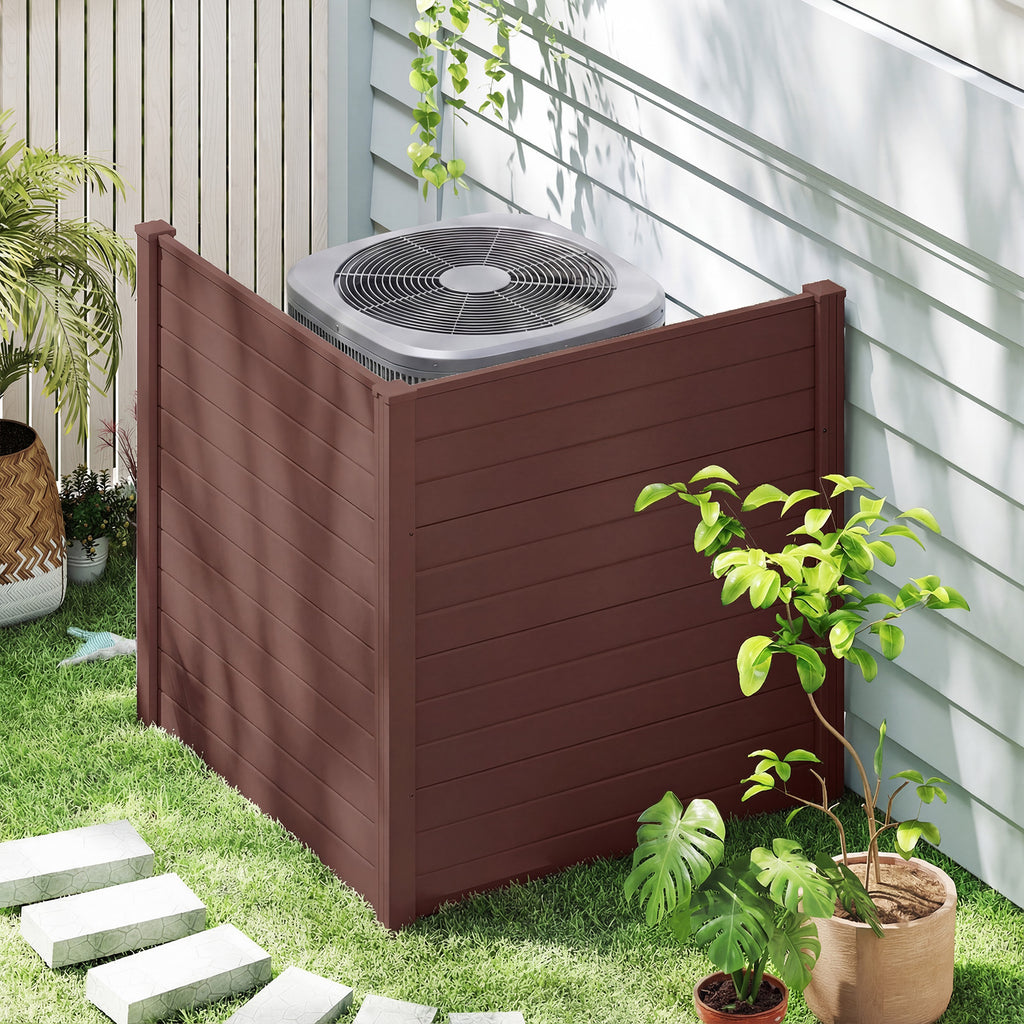2-Panel 48x48 Inch Air Conditioner Fence with Metal Ground Stakes - Brown