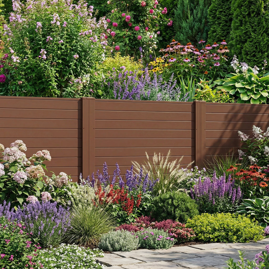 2-Panel 48x48 Inch Air Conditioner Fence with Metal Ground Stakes - Brown