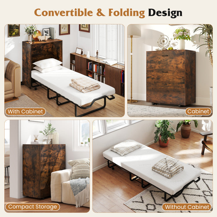 3-Piece Living Room Furniture Set with Teddy Sofa, Bookshelf & Murphy Bed