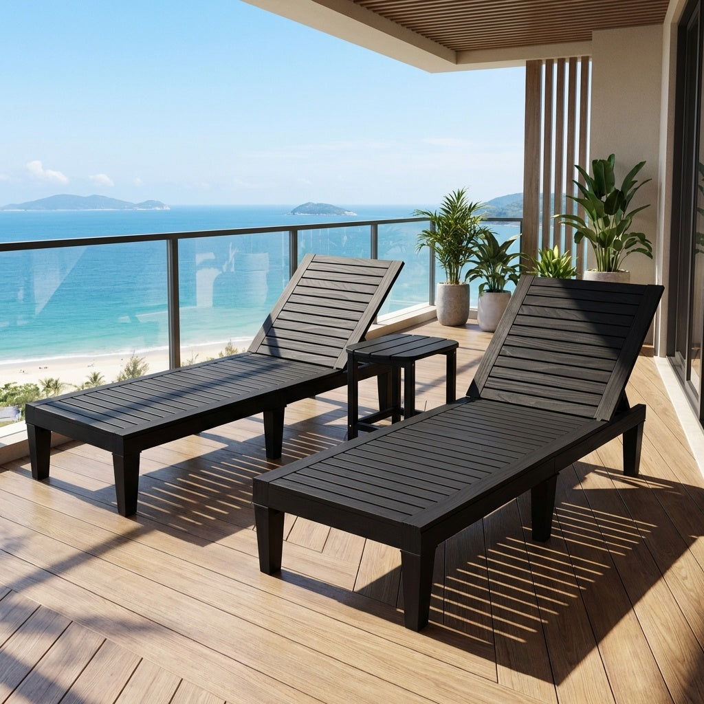 3-Piece Outdoor Adjustable Chaise Lounge Set with 2 Recliners and 1
