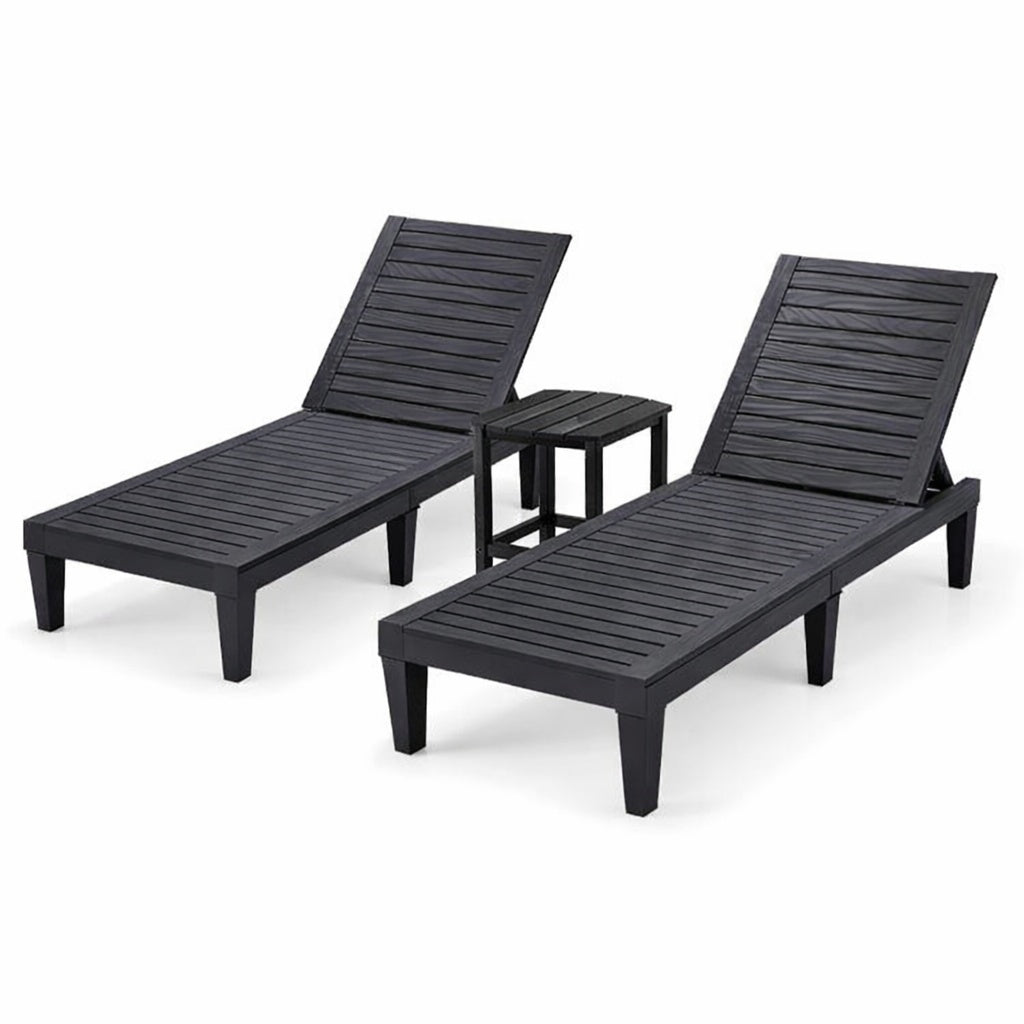 3-Piece Outdoor Adjustable Chaise Lounge Set with 2 Recliners and 1