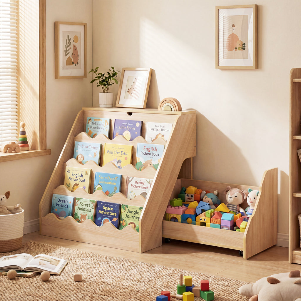 2-In-1 Kids Bookshelf & Toy Storage Organizer - White, 4-Tier with Flip Compartment
