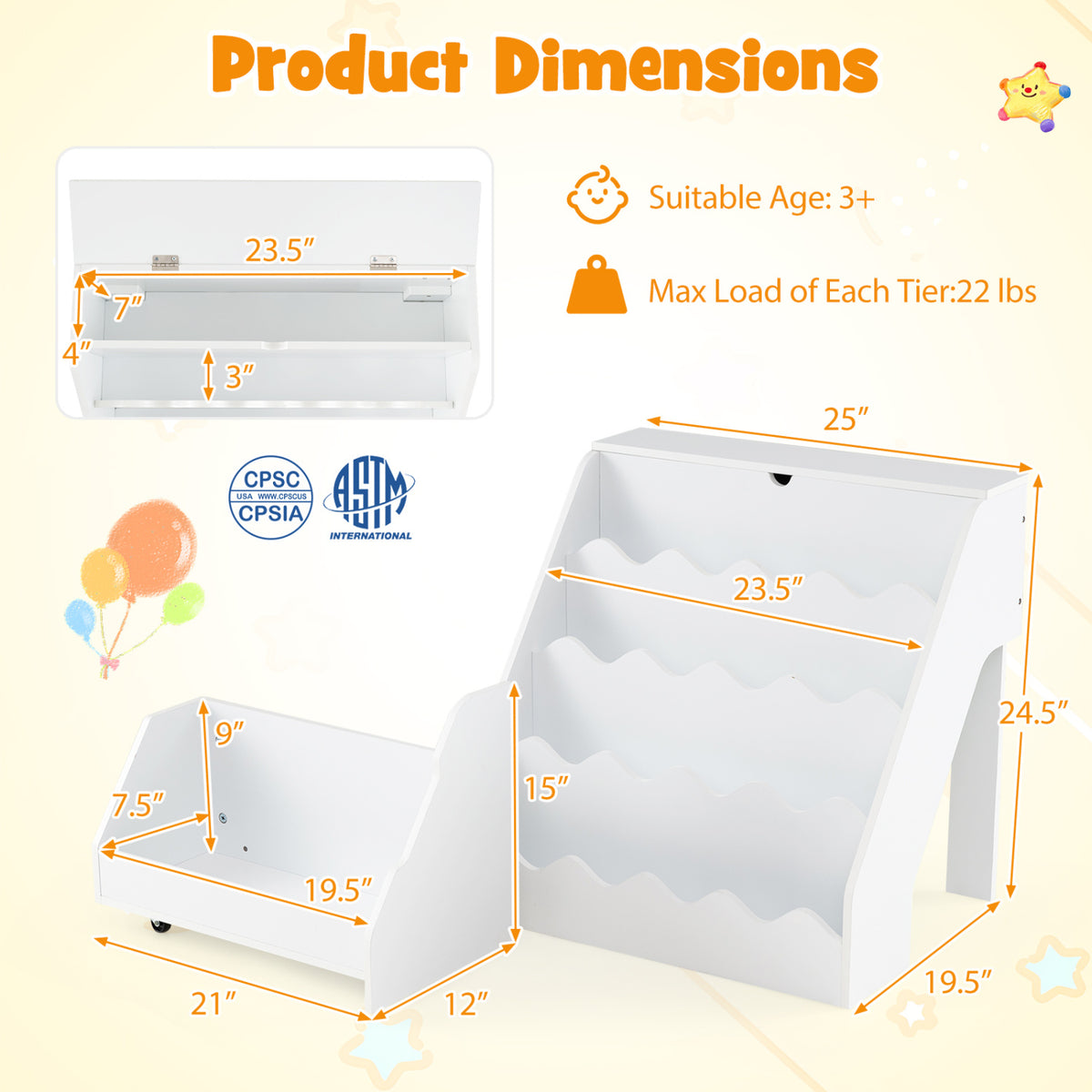 2-In-1 Kids Bookshelf & Toy Storage Organizer - White, 4-Tier with Flip Compartment