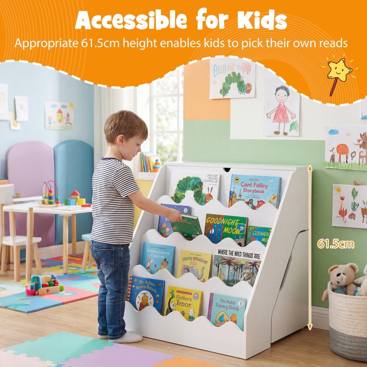 2-In-1 Kids Bookshelf & Toy Storage Organizer - White, 4-Tier with Flip Compartment