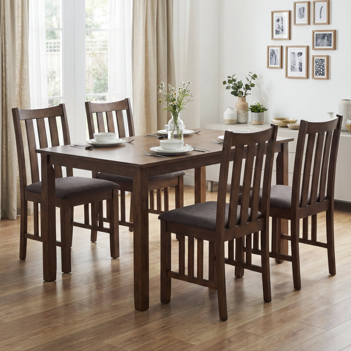 Rubber Wood Dining Chairs Set of 4, Brown