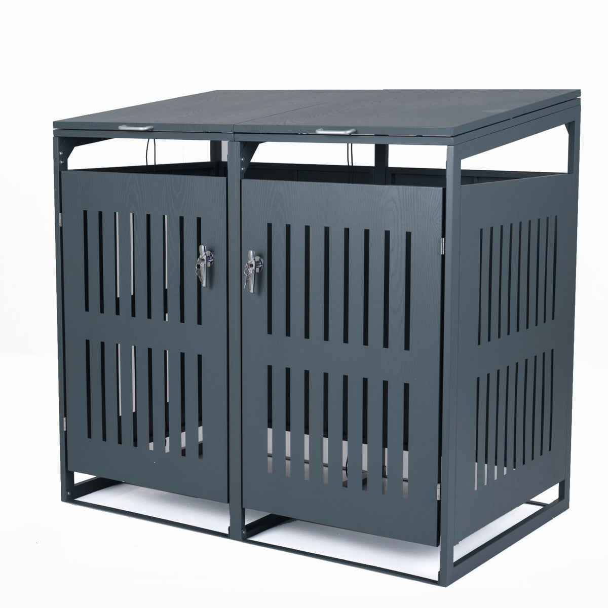 Metal Garbage Bin Storage Shed for 2 Trash Cans - Gray