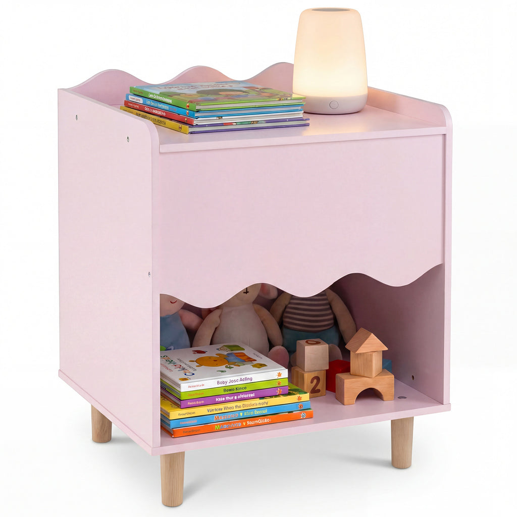 Pink Toddler Scalloped Side Table with Storage & Open Compartment