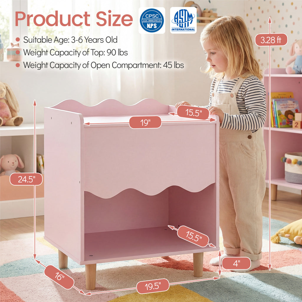 Pink Toddler Scalloped Side Table with Storage & Open Compartment