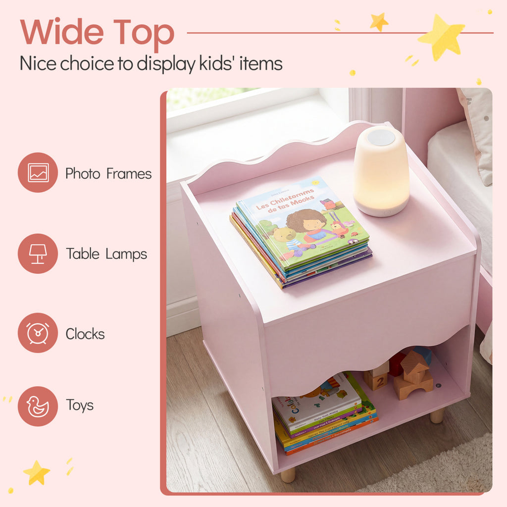 Pink Toddler Scalloped Side Table with Storage & Open Compartment