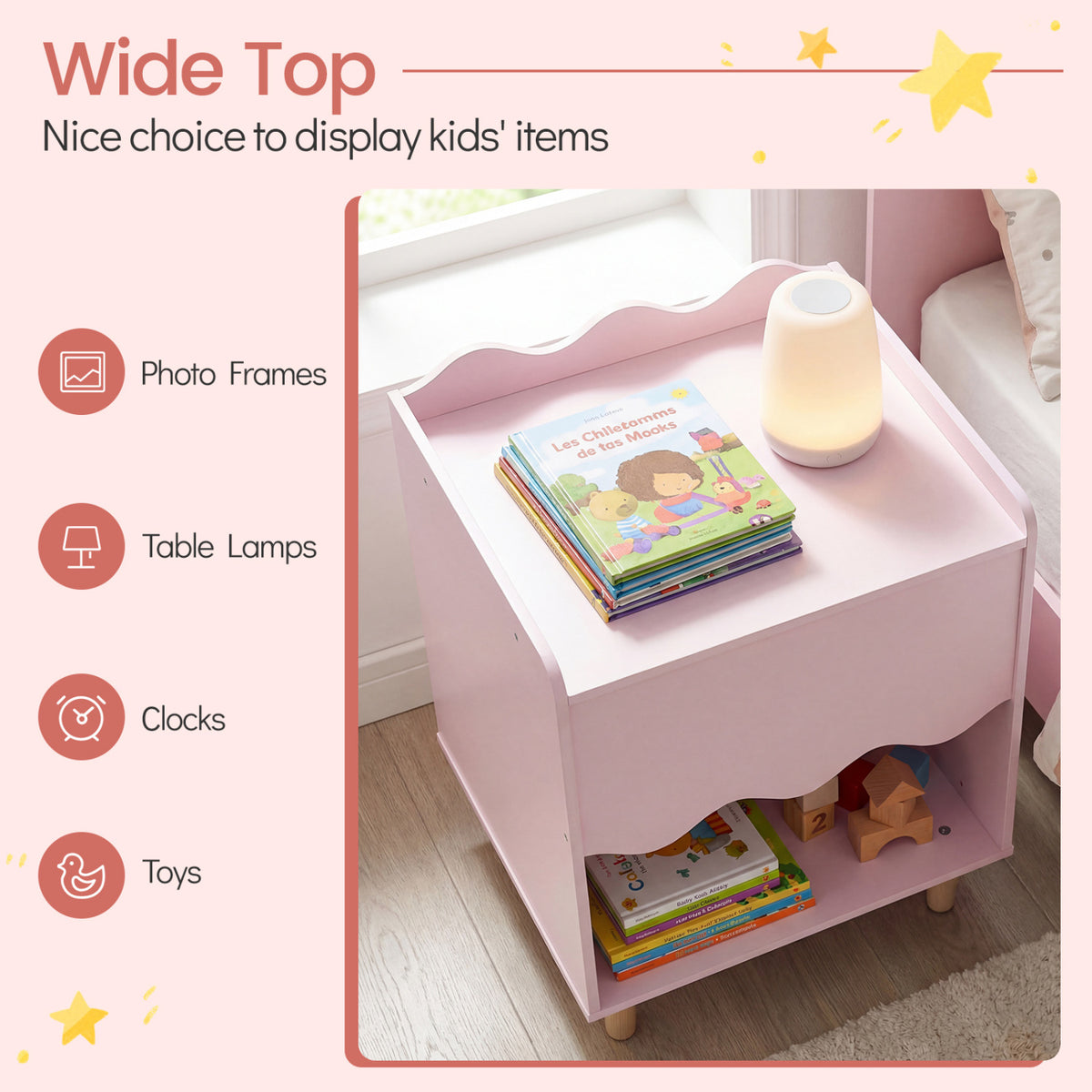 Pink Toddler Scalloped Side Table with Storage & Open Compartment