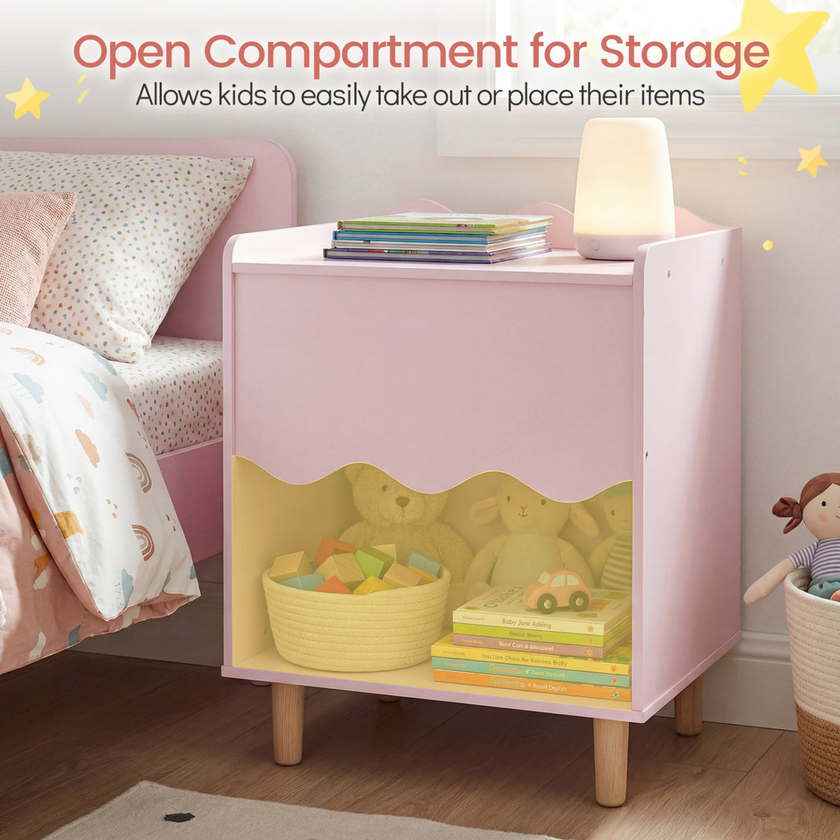 Pink Toddler Scalloped Side Table with Storage & Open Compartment