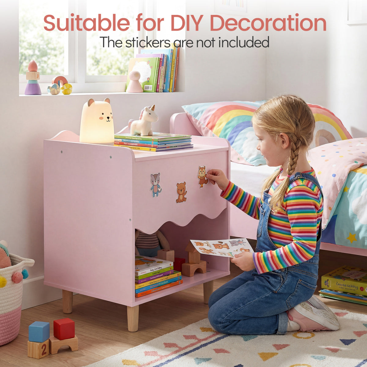 Pink Toddler Scalloped Side Table with Storage & Open Compartment