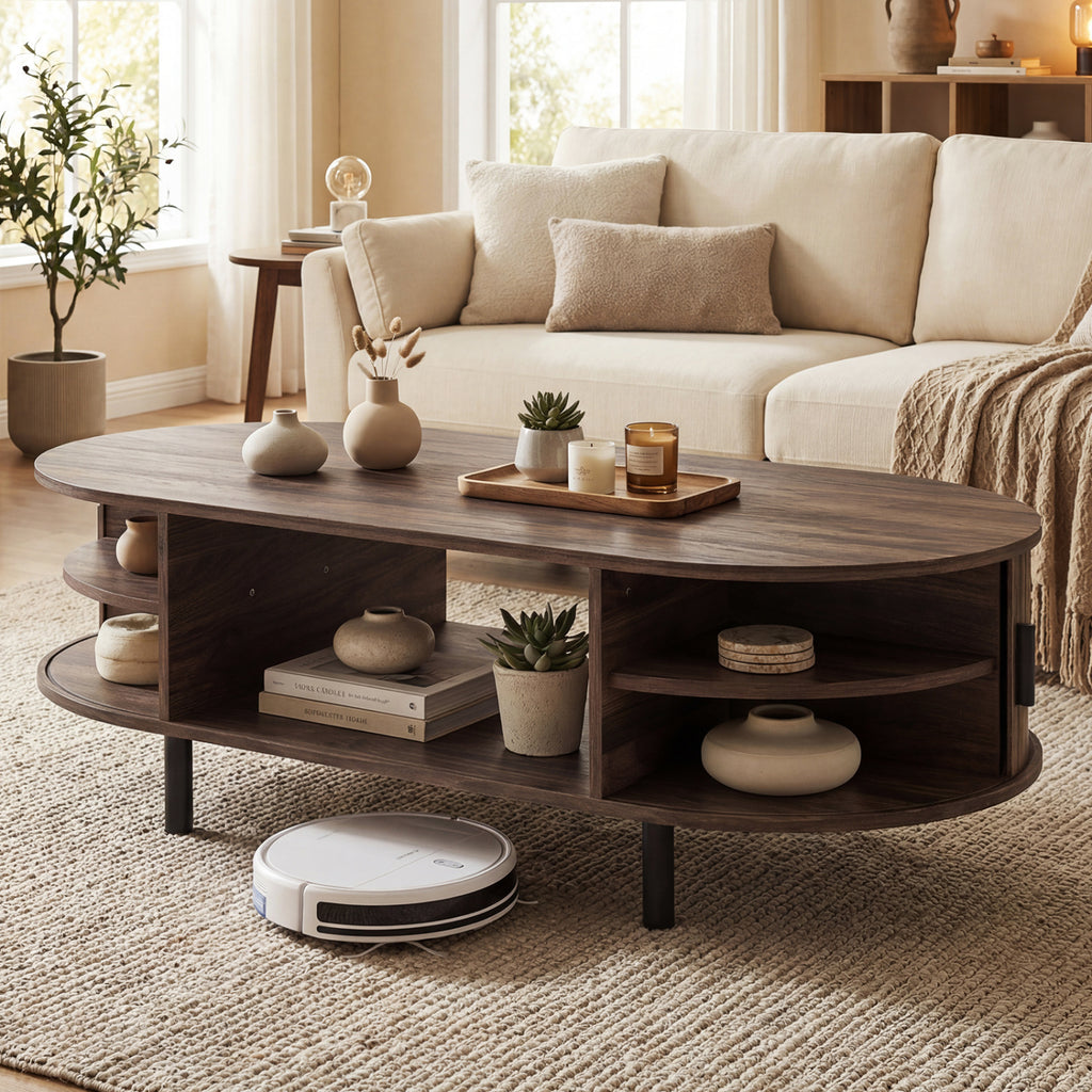Oval Coffee Table with Storage, Walnut - 47.5in