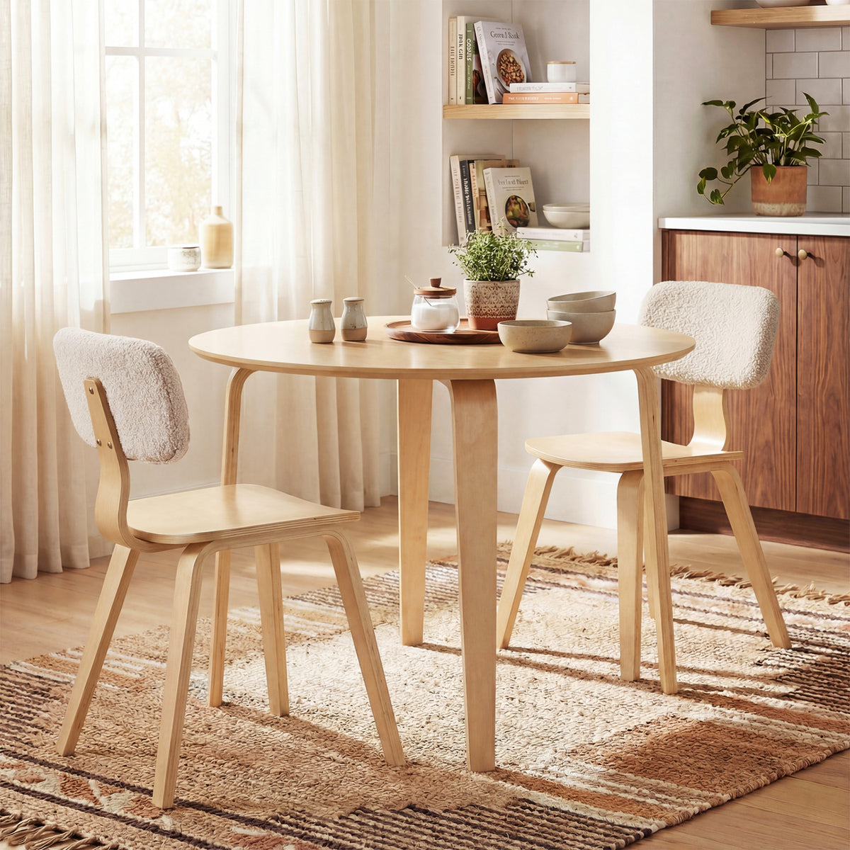 3-Piece Dining Table Set with 2 Padded Chairs - Natural
