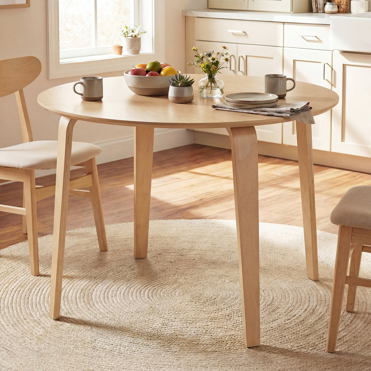 3-Piece Dining Table Set with 2 Padded Chairs - Natural