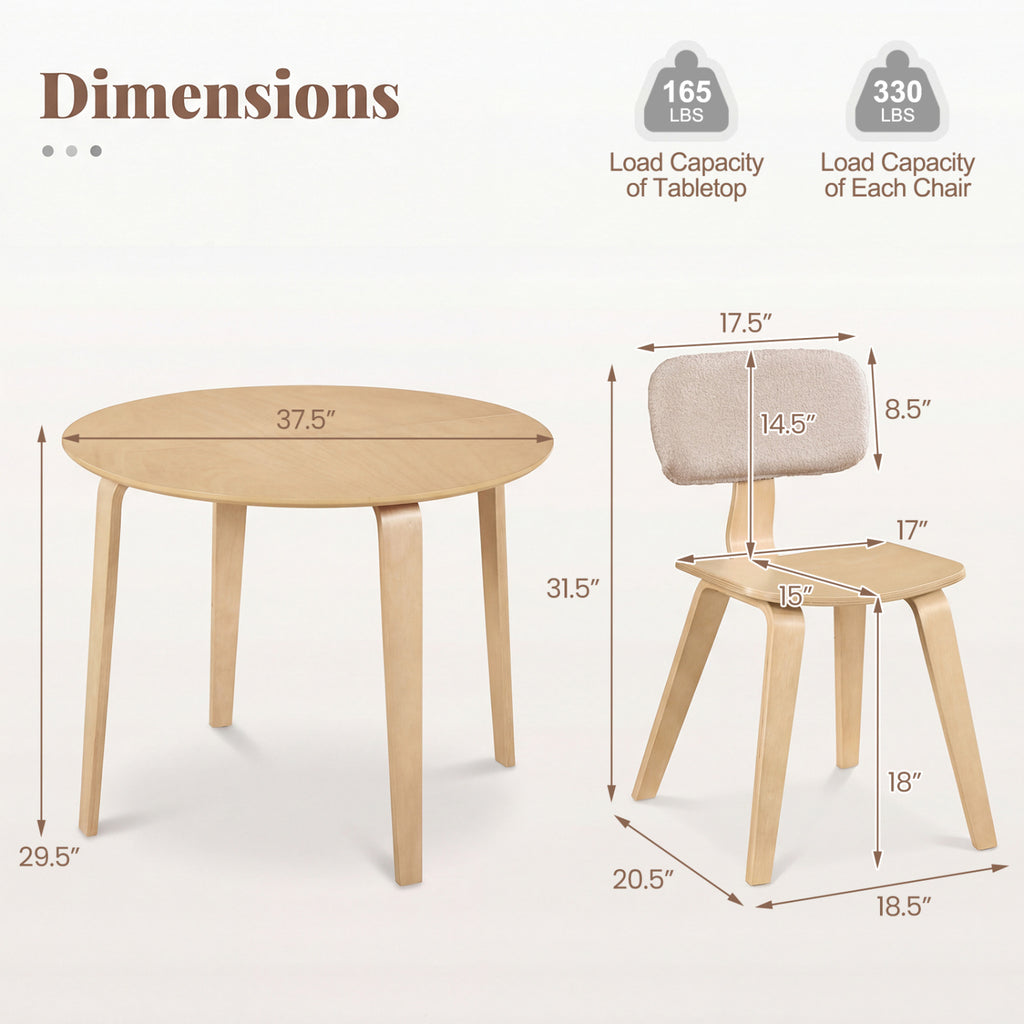 3-Piece Dining Table Set with 2 Padded Chairs - Natural