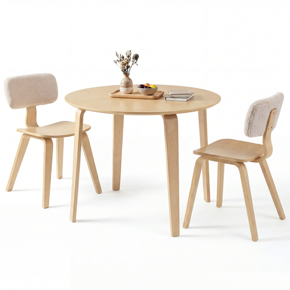 3-Piece Dining Table Set with 2 Padded Chairs - Natural