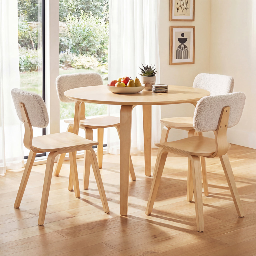 5-Piece Dining Set with 4 Padded Chairs, Natural