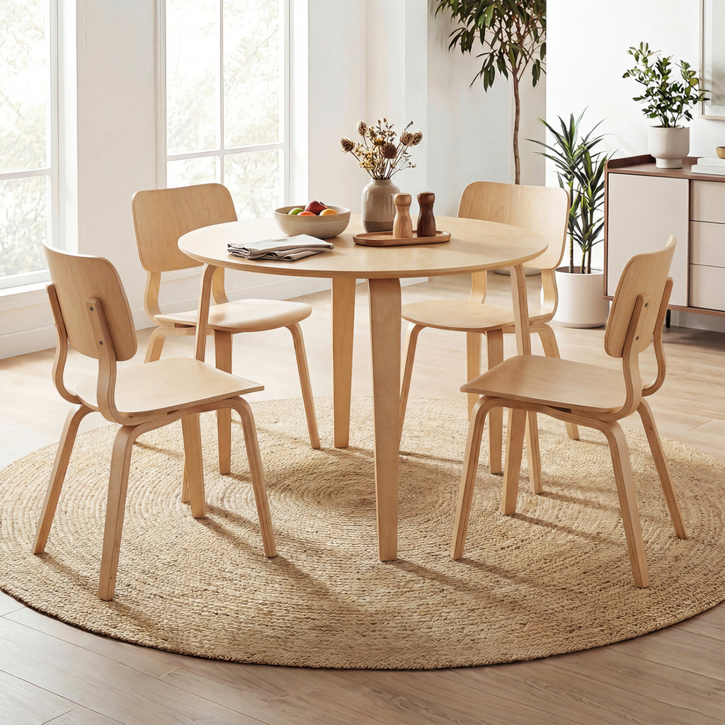 5-Piece Dining Set with 4 Padded Chairs, Natural