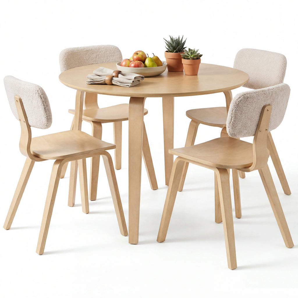 5-Piece Dining Set with 4 Padded Chairs, Natural