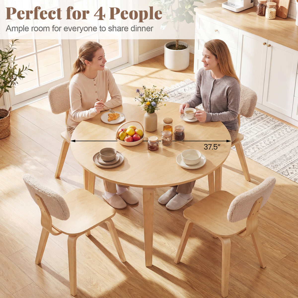 5-Piece Dining Set with 4 Padded Chairs, Natural