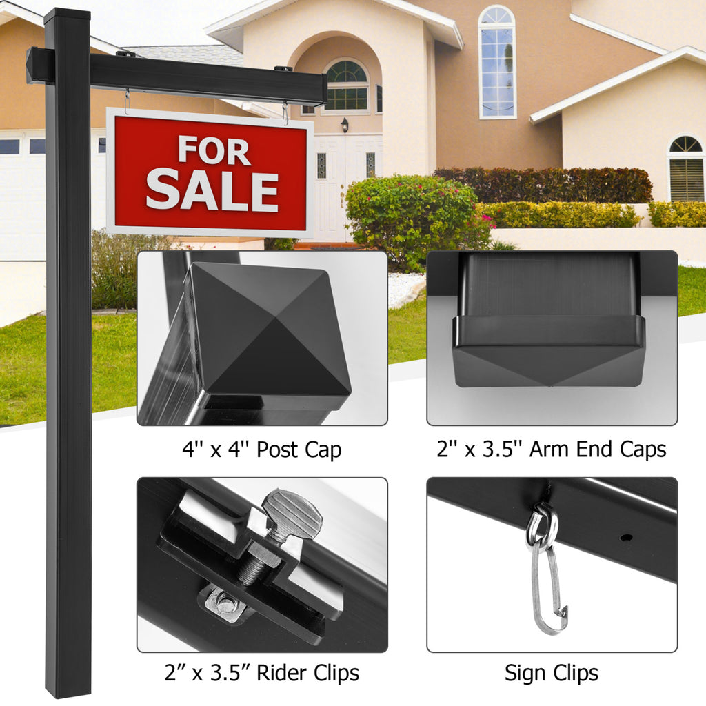 Realtor Yard Sign Post Set of 2, 6 Feet Vinyl UPVC Black Sign Posts for Open House