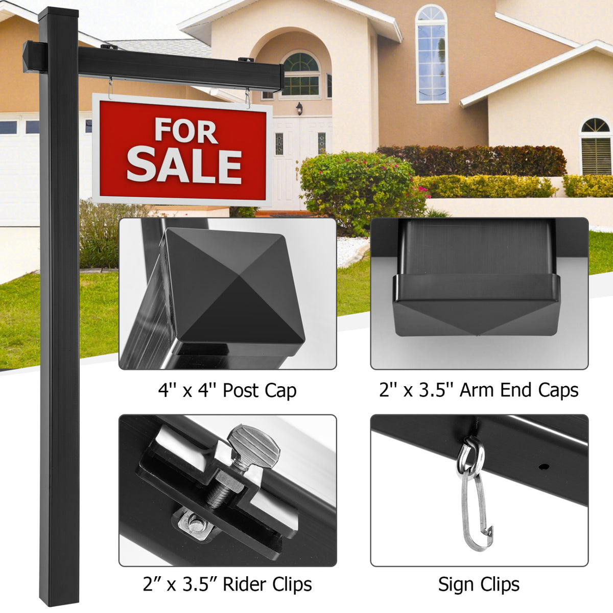 Realtor Yard Sign Post Set of 2, 6 Feet Vinyl UPVC Black Sign Posts for Open House