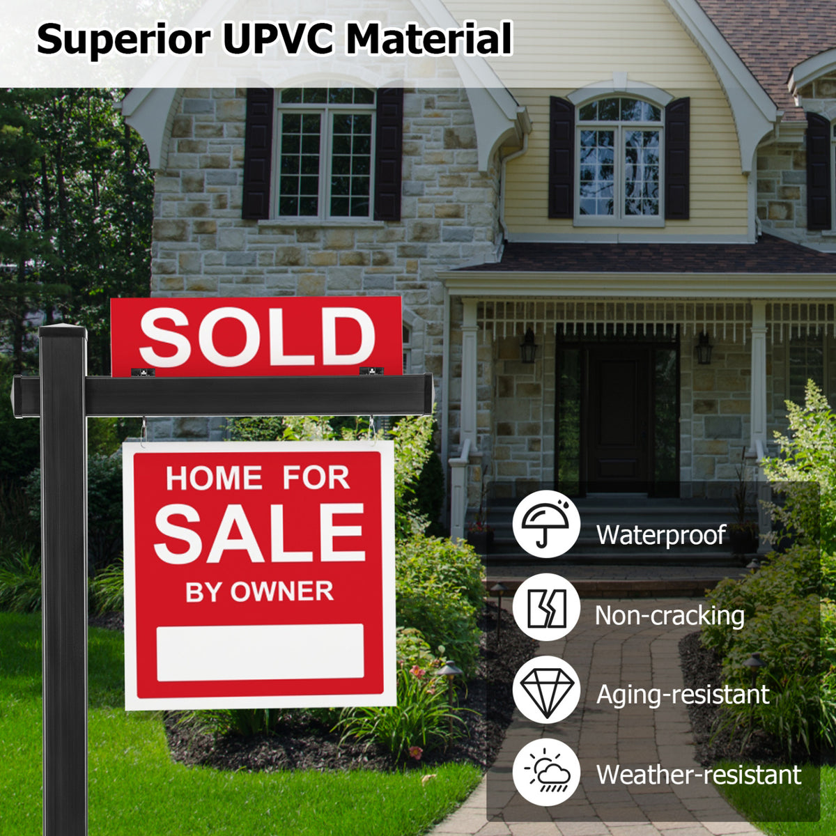 Realtor Yard Sign Post Set of 2, 6 Feet Vinyl UPVC Black Sign Posts for Open House