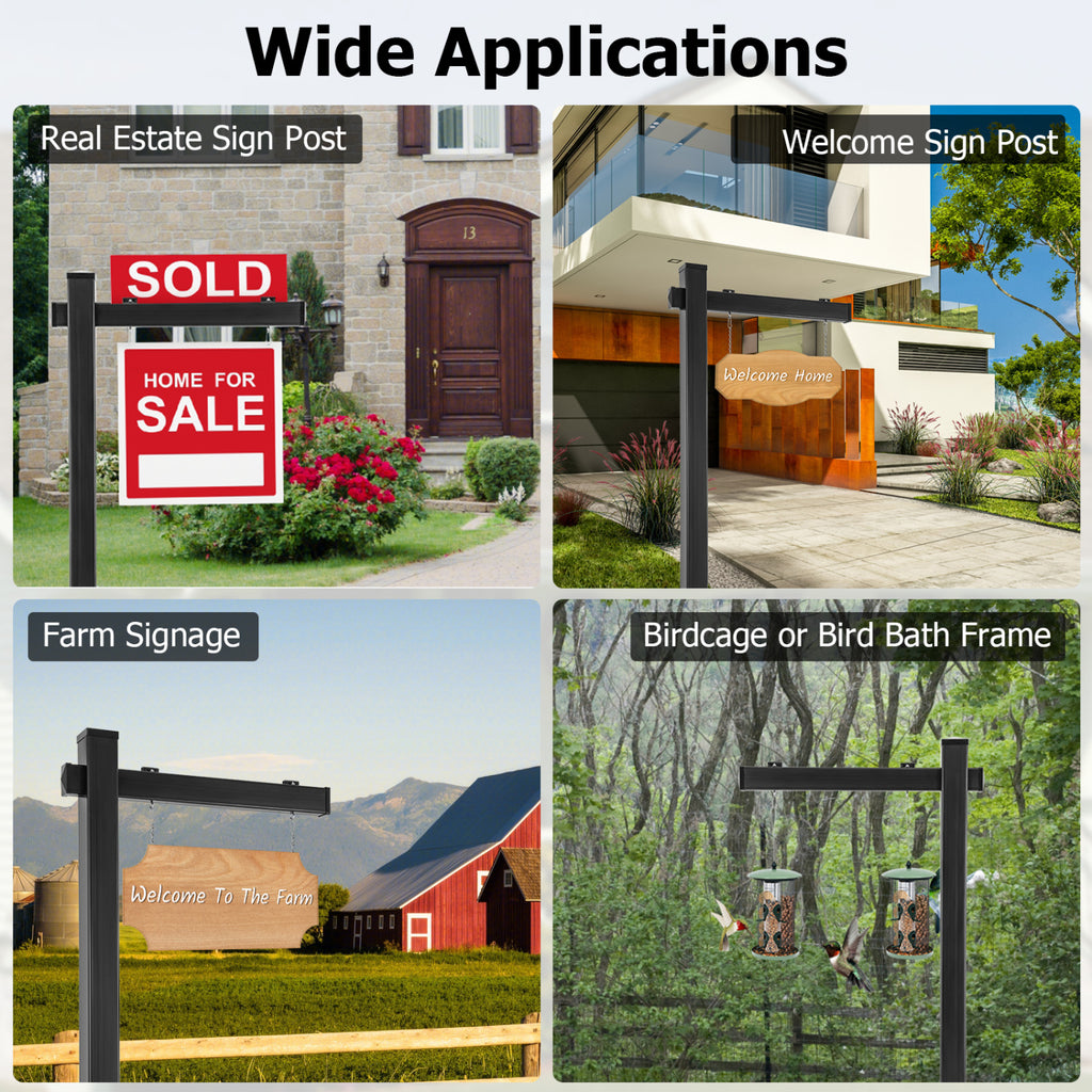 Realtor Yard Sign Post Set of 2, 6 Feet Vinyl UPVC Black Sign Posts for Open House