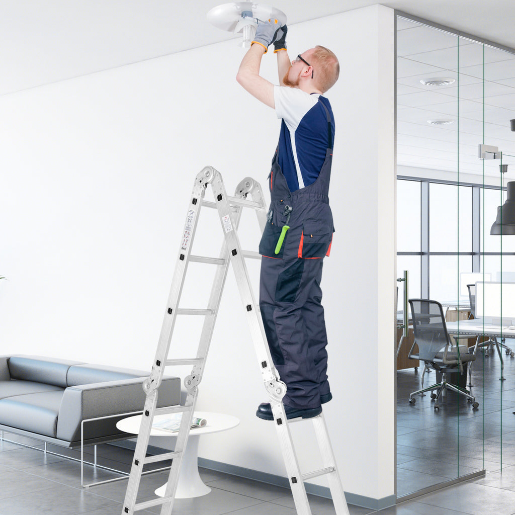 15 Feet Folding Aluminum Ladder with Locking Hinge