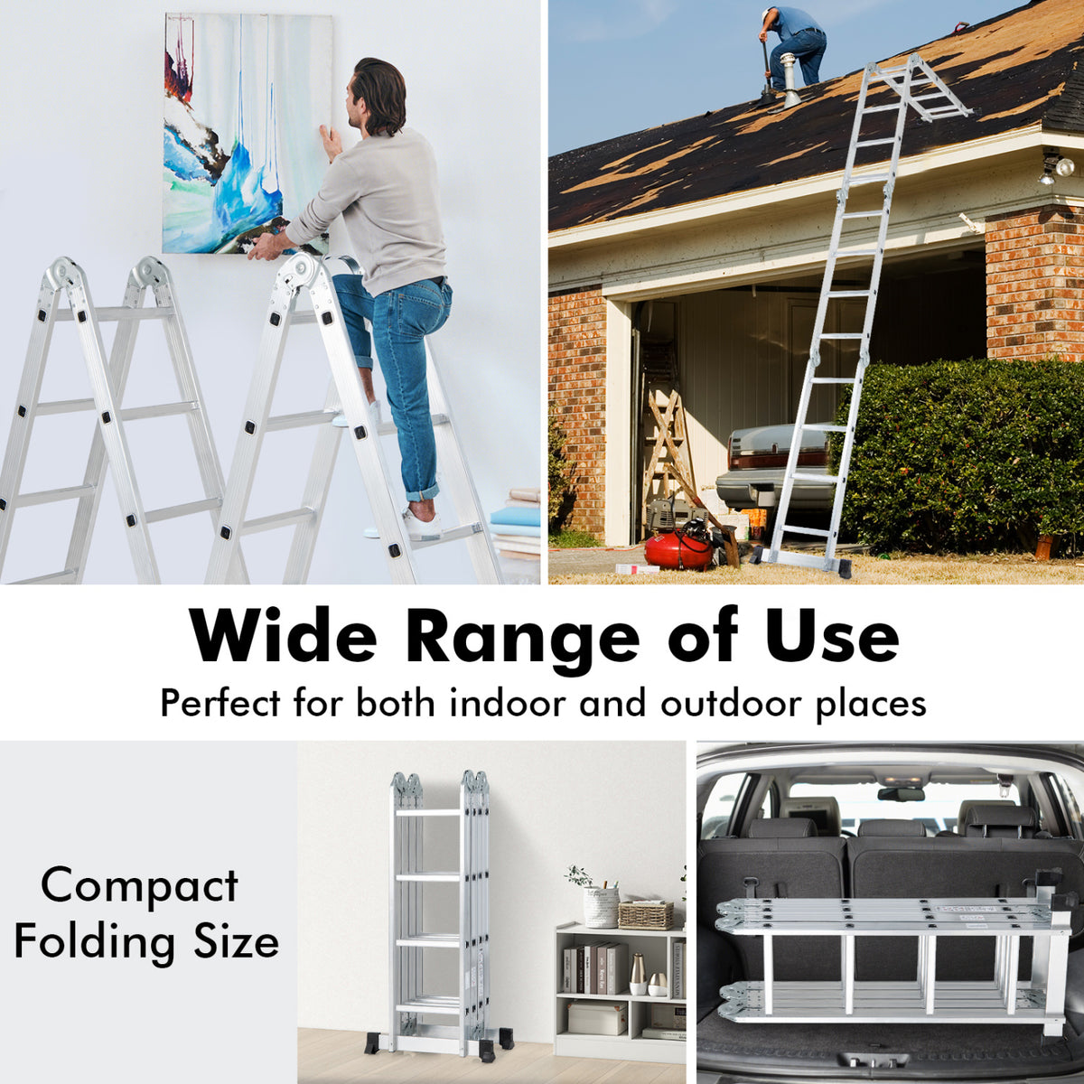 15 Feet Folding Aluminum Ladder with Locking Hinge