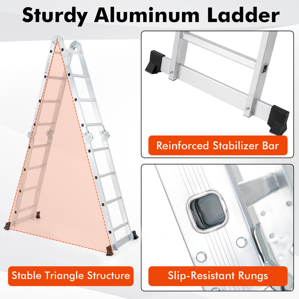 15 Feet Folding Aluminum Ladder with Locking Hinge