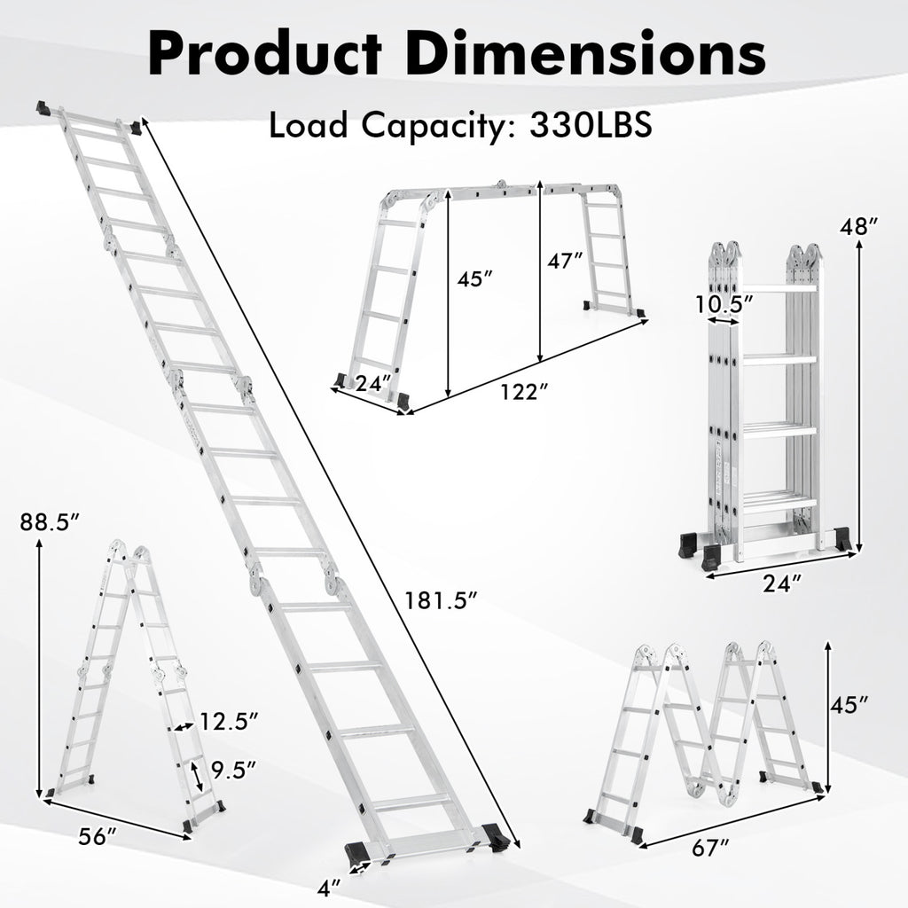 15 Feet Folding Aluminum Ladder with Safe Locking Hinge