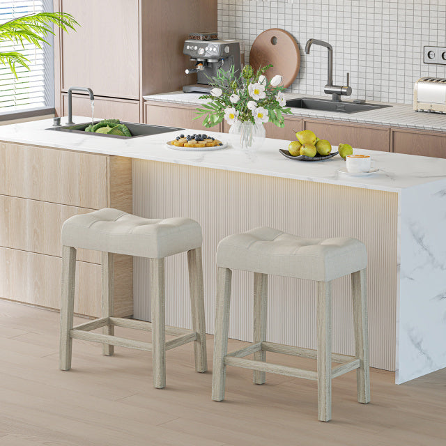 Upholstered Counter Height Bar Stool with Curved Saddle Seat - Light Gray