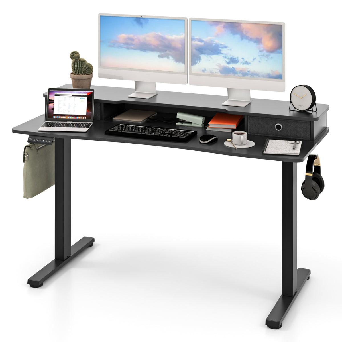 Electric Height Adjustable Standing Desk and Drafting Chair Set