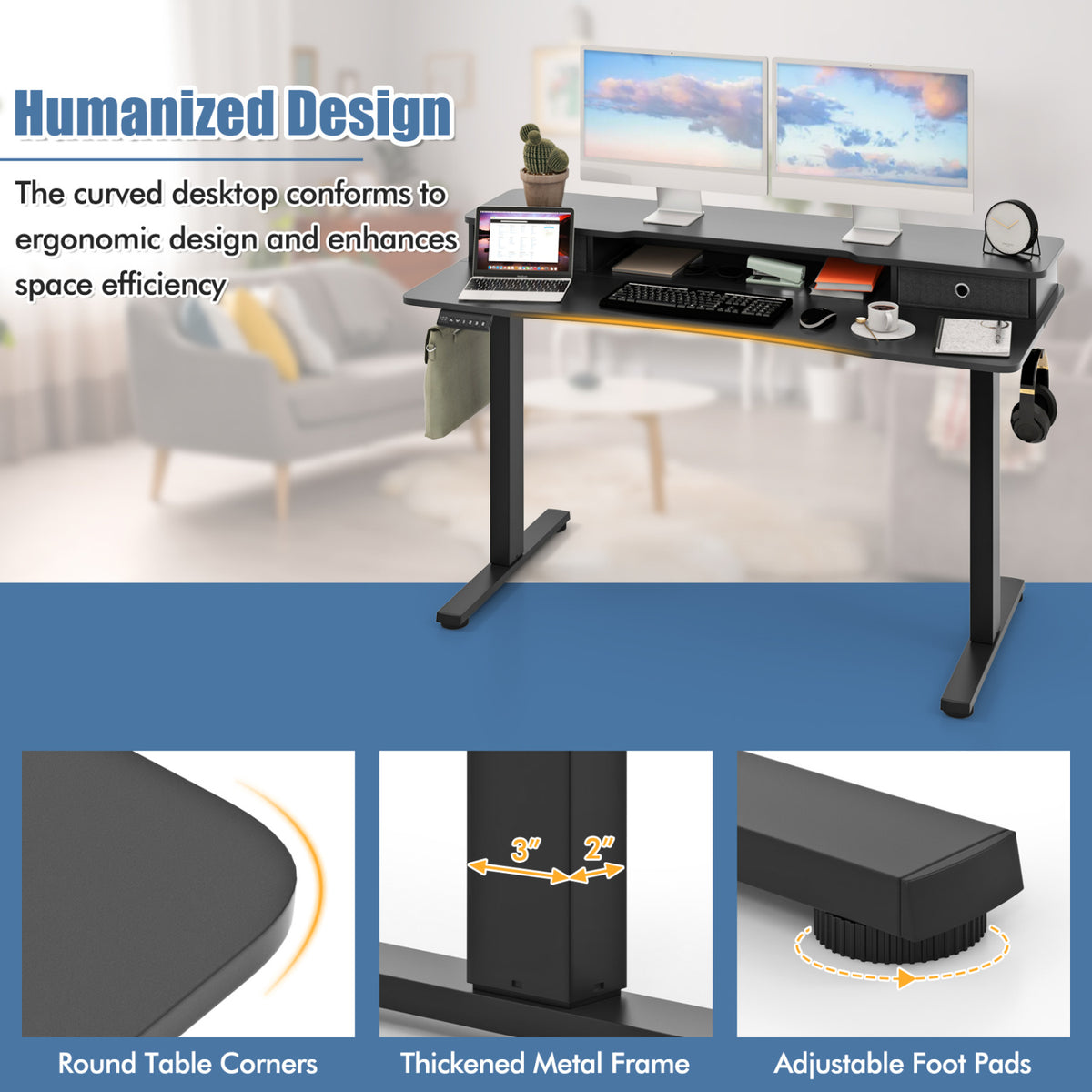 Electric Height Adjustable Standing Desk and Drafting Chair Set