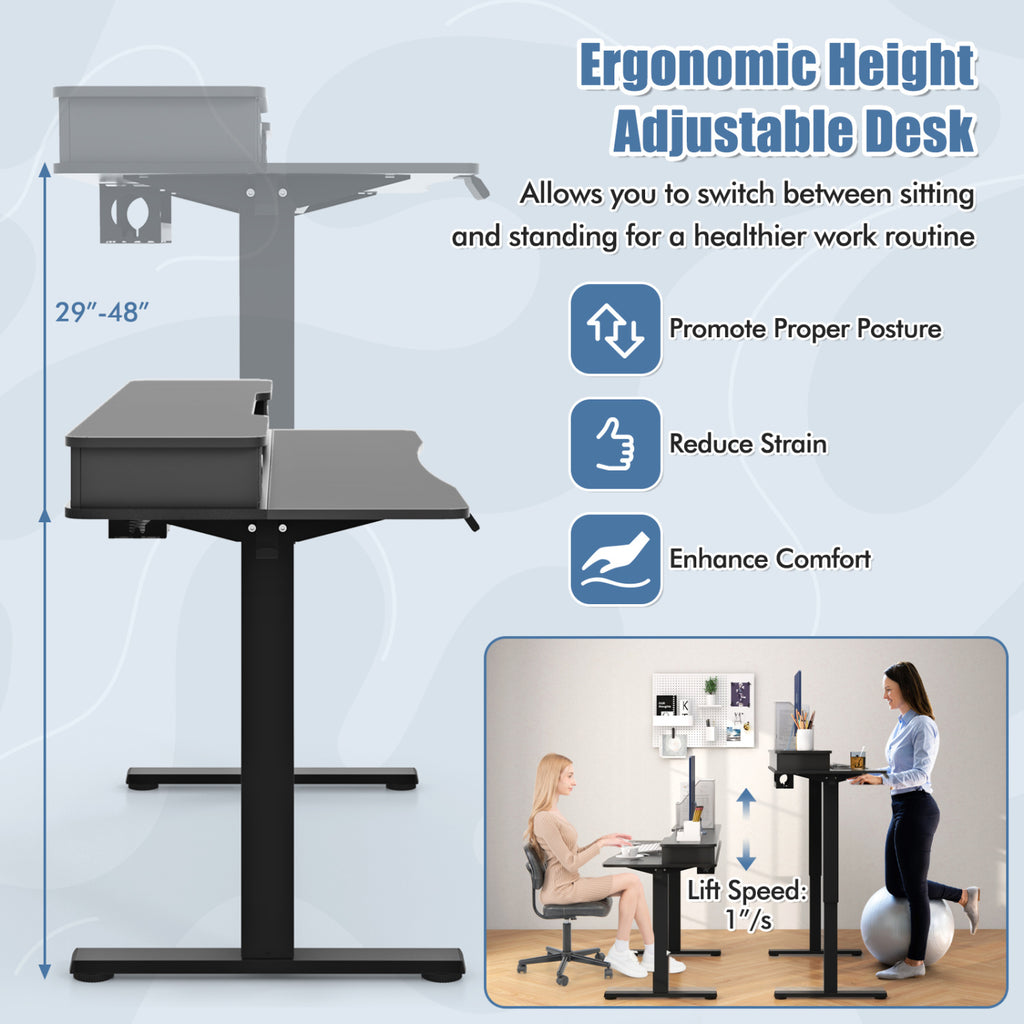 Electric Height Adjustable Standing Desk and Drafting Chair Set
