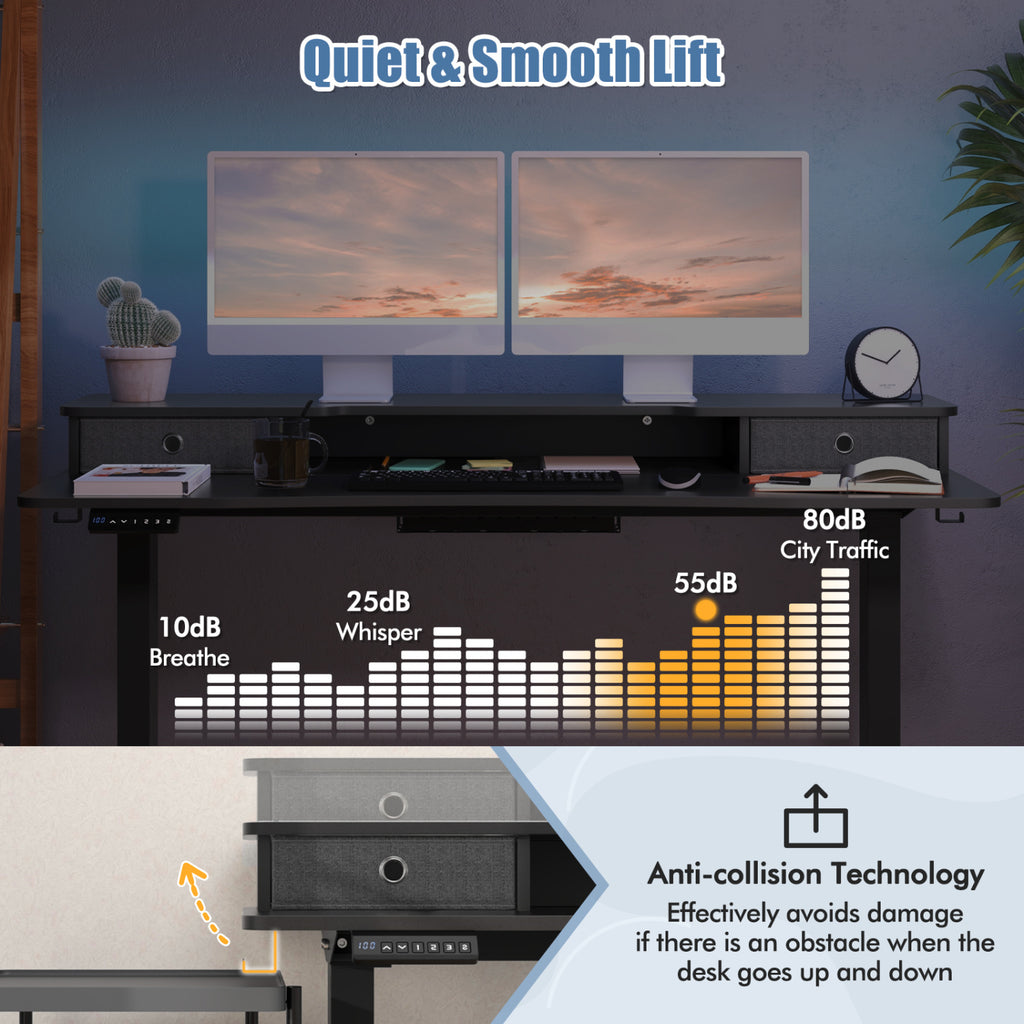 Electric Height Adjustable Standing Desk and Drafting Chair Set