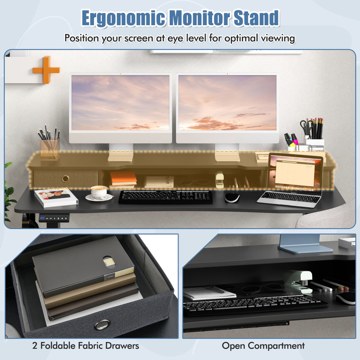 Electric Height Adjustable Standing Desk and Drafting Chair Set
