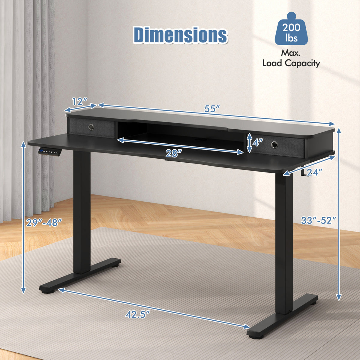 Electric Height Adjustable Standing Desk and Drafting Chair Set