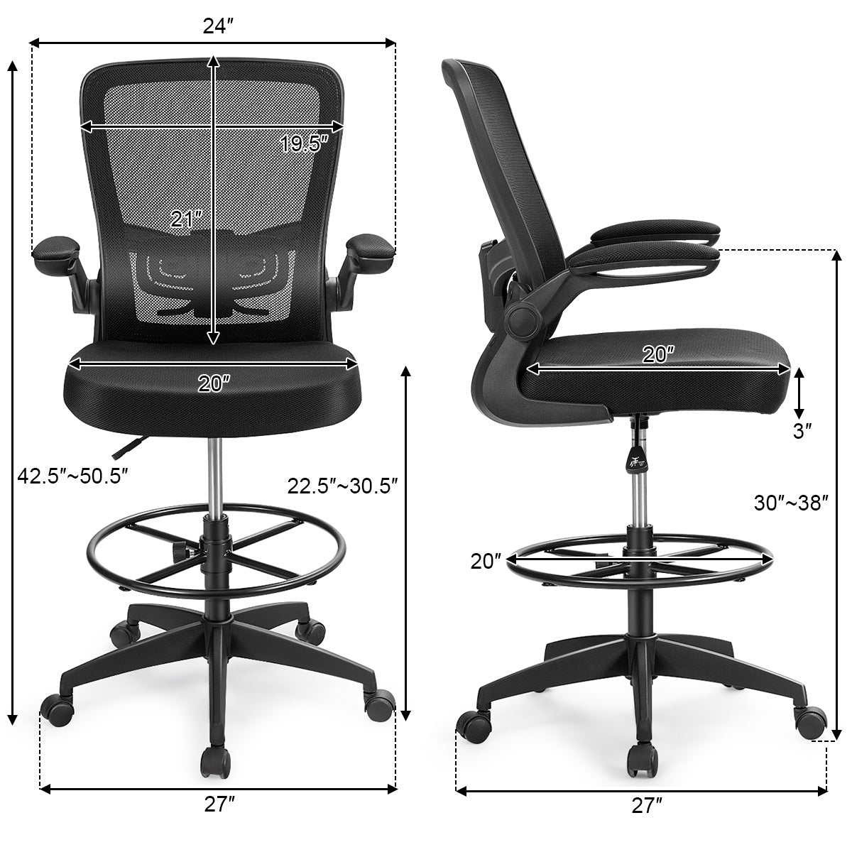 Electric Height Adjustable Standing Desk and Drafting Chair Set