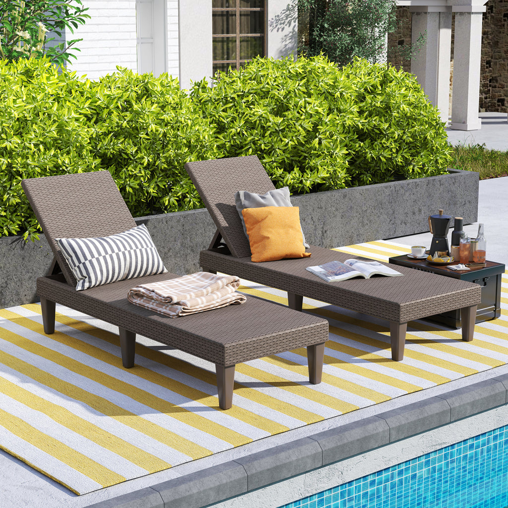 Outdoor Chaise Lounger Chair Set of 2, Black - Waterproof Rattan