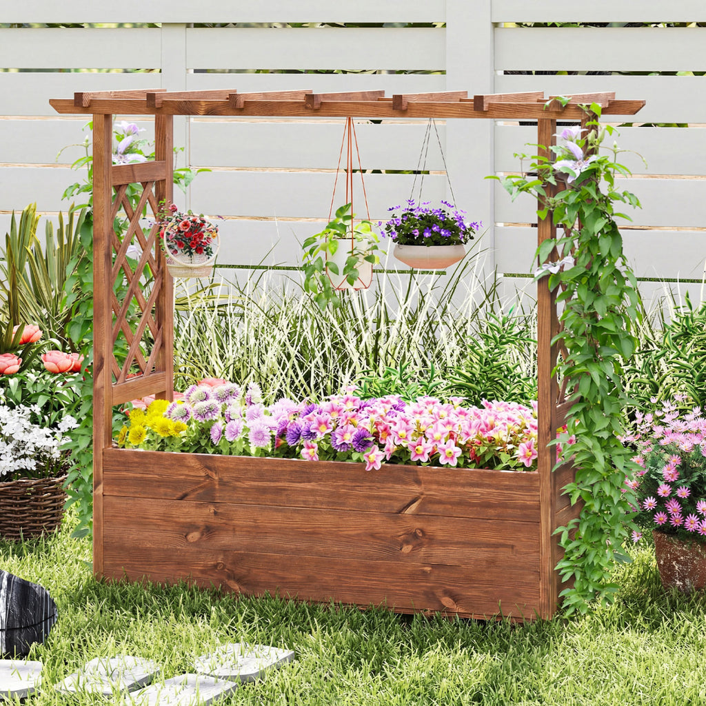 Wooden Elevated Planter Raised Garden Bed with Hanging Roof