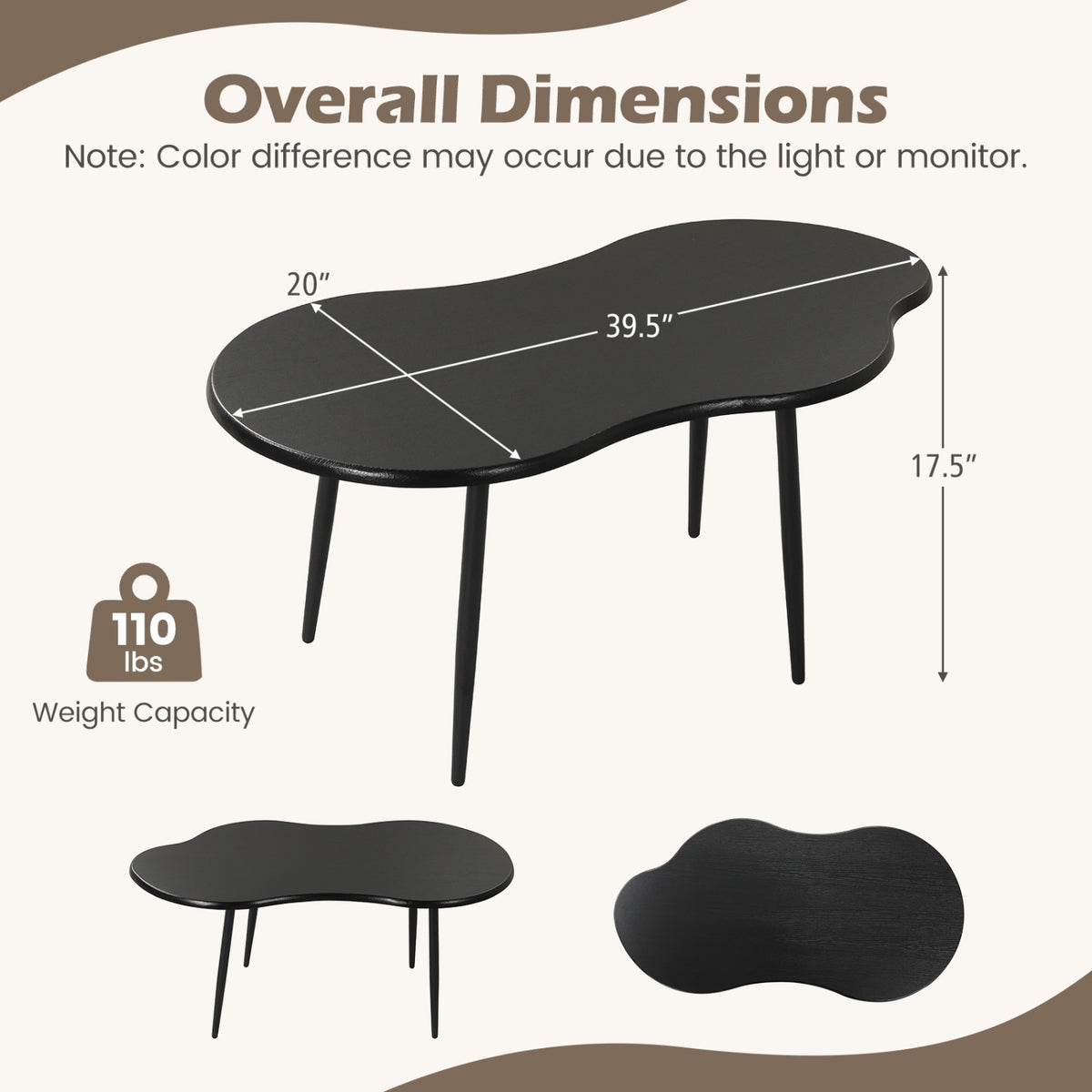 Cloud Shape Coffee Table 39.5" - Black