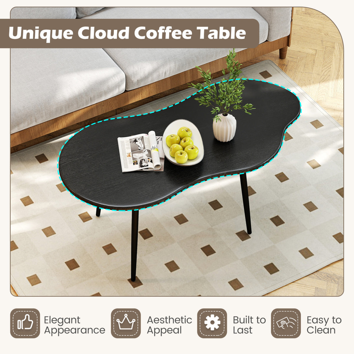 Cloud Shape Coffee Table 39.5" - Black