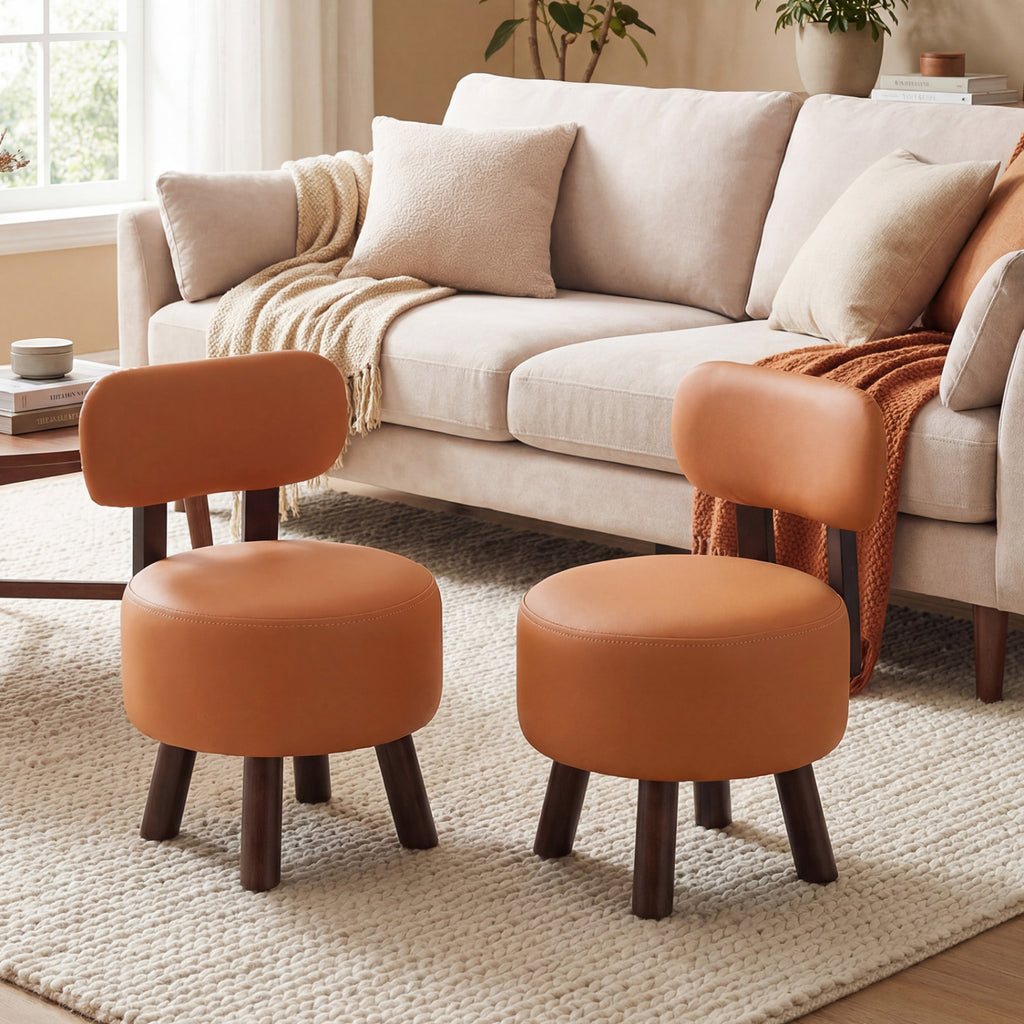 Round Ottoman with Backrest Set of 2 - Orange