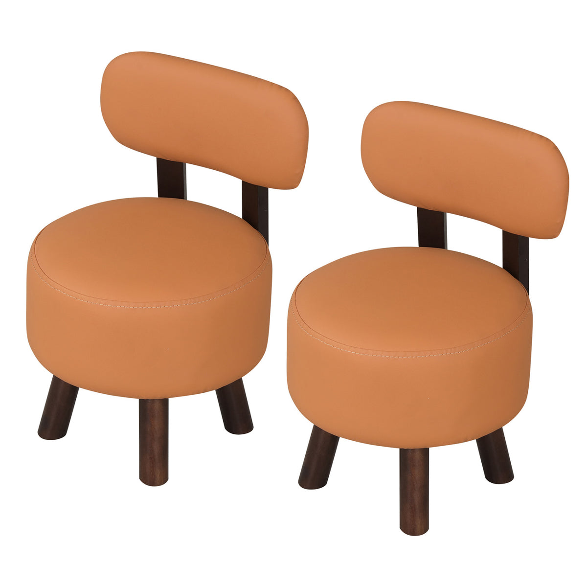 Round Ottoman with Backrest Set of 2 - Orange