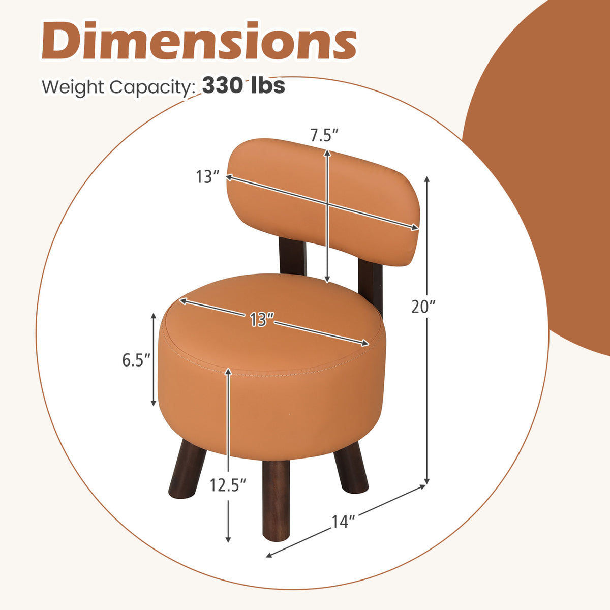 Round Ottoman with Backrest Set of 2 - Orange